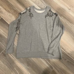 Anthropologie Embellished Grey Sweatshirt with Cutouts on Shoulders, Sz: Medium